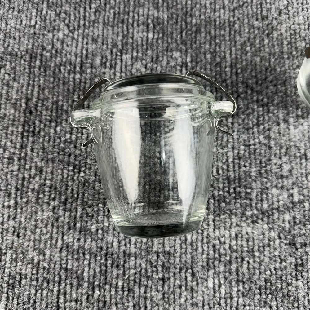 Vintage Sovirel Glass Jam Jars Set Of 2 Clear Round With Lids France Kitchen
